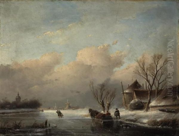 Figures Skating On A Frozen River by Jan Jacob Coenraad Spohler