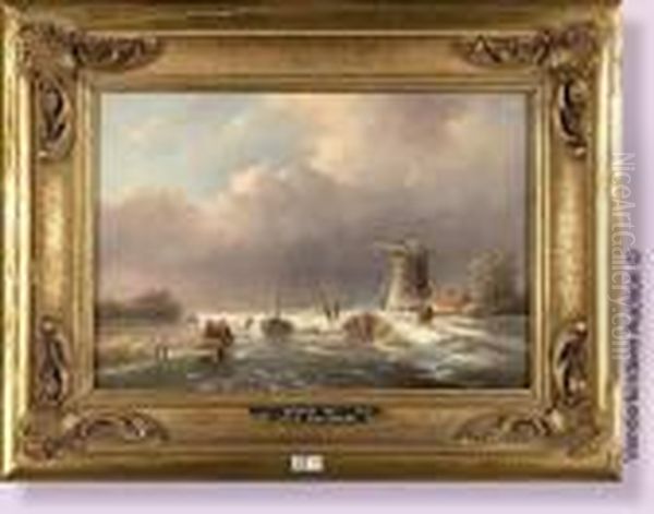 Paysage Hivernal Aux Patineurs Oil Painting by Jan Jacob Coenraad Spohler