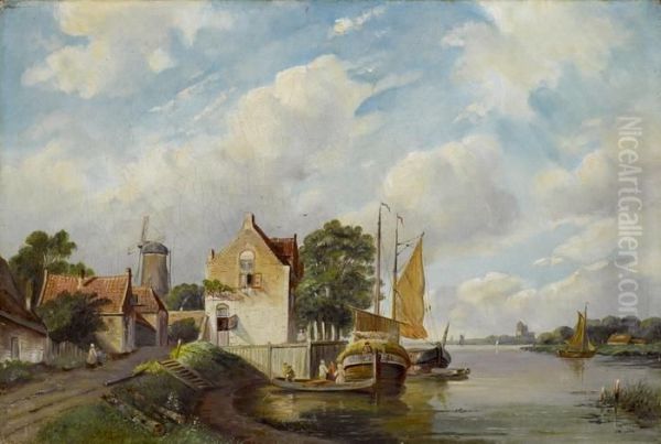 Hafen Eines Hollandischen Stadtchens Oil Painting by Jan Jacob Coenraad Spohler