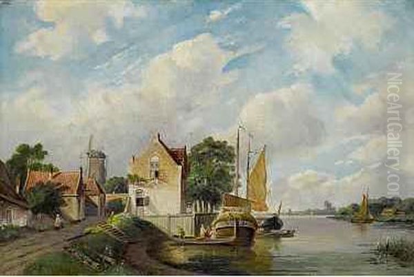 Hafen Eines Hollandischen Stadtchens Oil Painting by Jan Jacob Coenraad Spohler