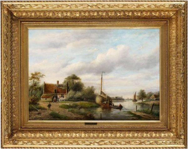 Figurer I Ett Flodlandskap Oil Painting by Jan Jacob Coenraad Spohler