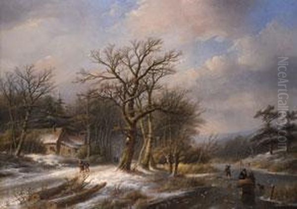 Winterlandschaft Mit Holzsammlern Oil Painting by Jan Jacob Coenraad Spohler