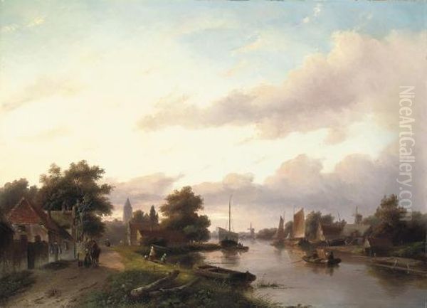 A Languid Afternoon Along The River Oil Painting by Jan Jacob Coenraad Spohler