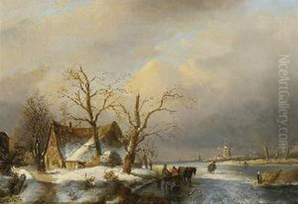 Hollandische Winterlandschaft Oil Painting by Jan Jacob Coenraad Spohler