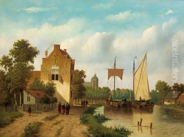 Paesaggio Fluviale Olandese Oil Painting by Jan Jacob Coenraad Spohler