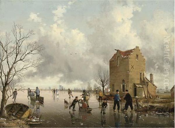 The Frozen Lake Oil Painting by Jan Jacob Coenraad Spohler