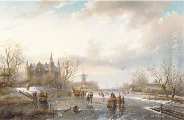 Skaters And Figures By A Koek En Zopie On A Sunny Day by Jan Jacob Coenraad Spohler