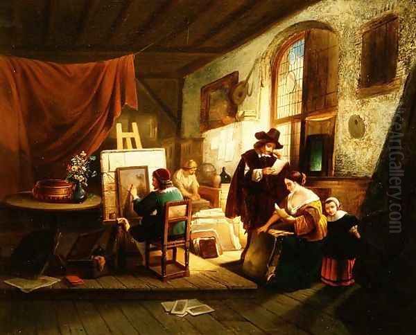 The artists studio Oil Painting by Johannes Anthonie Balthasar Stroebel