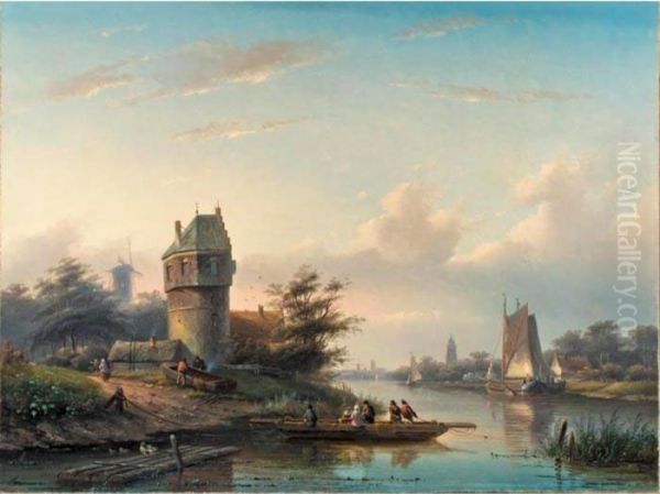 The River Crossing Oil Painting by Jan Jacob Coenraad Spohler