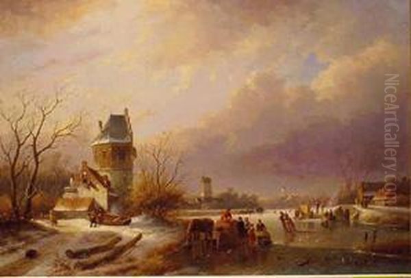 Winter Landscape Oil Painting by Jan Jacob Coenraad Spohler