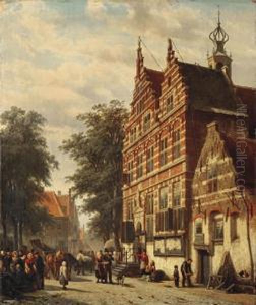 The City Hall And Market Square Of Naarden Oil Painting by Cornelis Springer