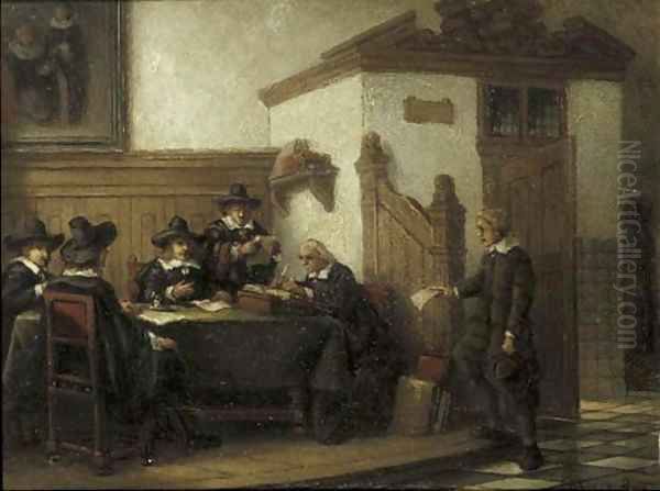 De Regentenkamer discussing the accounts Oil Painting by Johannes Anthonie Balthasar Stroebel