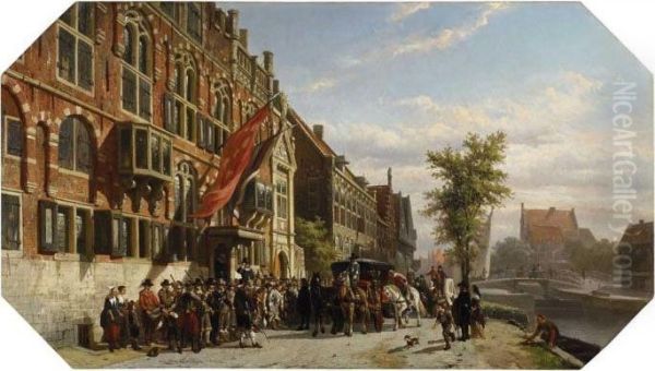 Besuch Von Grootenhuys Inder Gilde Der Bogenschutzen Oil Painting by Cornelis Springer