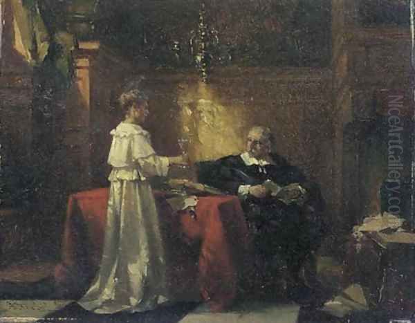 Offering a glass of wine - a study Oil Painting by Johannes Anthonie Balthasar Stroebel