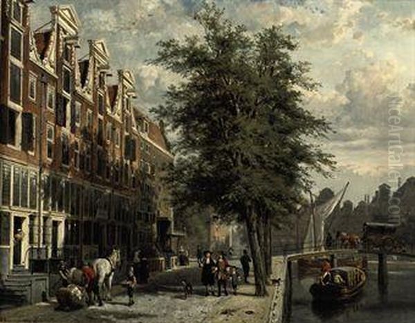 Gezicht Op Den Leidschegracht 
Naar De Heerengracht Te Amsterdamomstreeks Het Jaar 1670: Amsterdam In 
Summer Oil Painting by Cornelis Springer