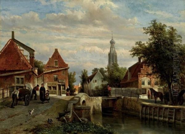 A View Of The Staal Everspijp And The Grote Kerk In Summer Oil Painting by Cornelis Springer