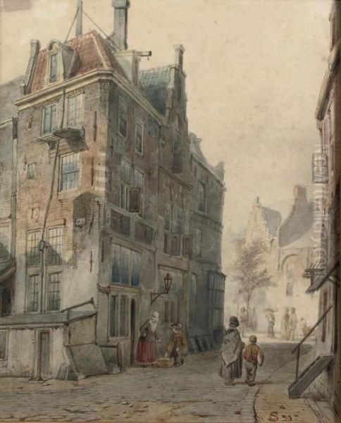 View Of A Dutch Town Oil Painting by Cornelis Springer