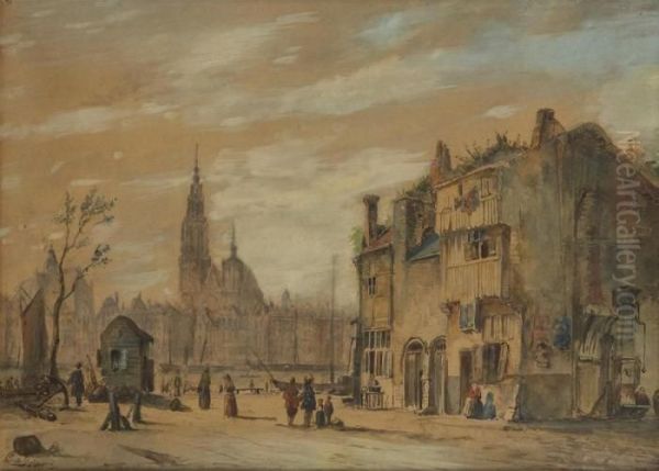 Anvers, Vu De Sainte Anne Oil Painting by Cornelis Springer