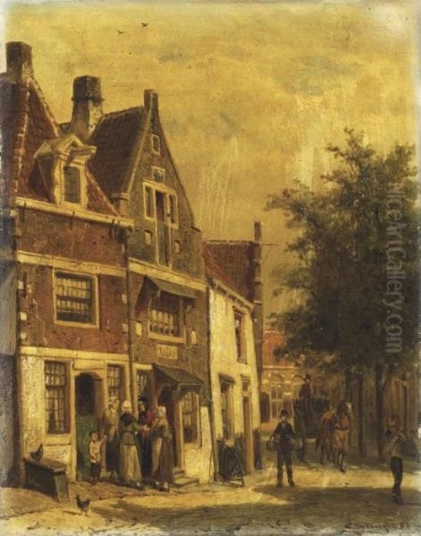 A Street In Hoorn Oil Painting by Cornelis Springer