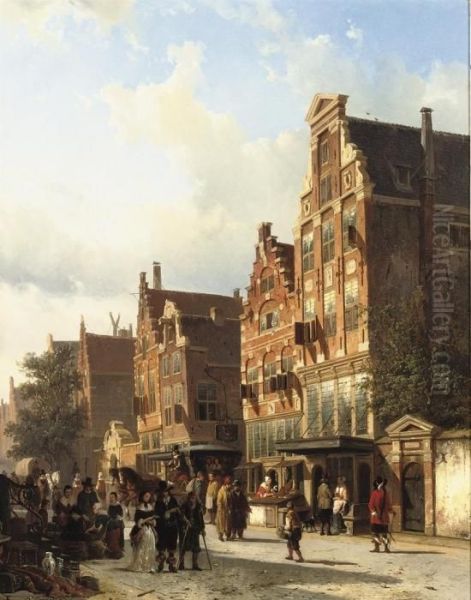 The Quasihuis Of Rembrandt On The St. Anthoniebreestraat, Amsterdam Oil Painting by Cornelis Springer