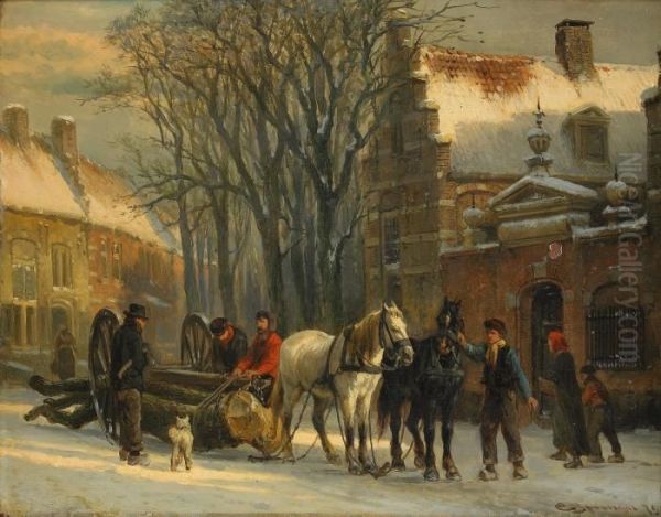 Hollandsk Gatuscen Oil Painting by Cornelis Springer