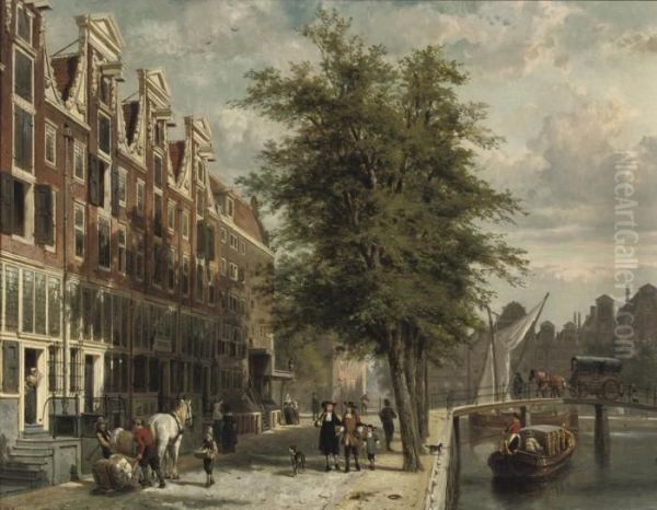 Gezicht Op Den Leidschegracht 
Naar De Heerengracht Te Amsterdamomstreeks Het Jaar 1670: Amsterdam In 
Summer Oil Painting by Cornelis Springer