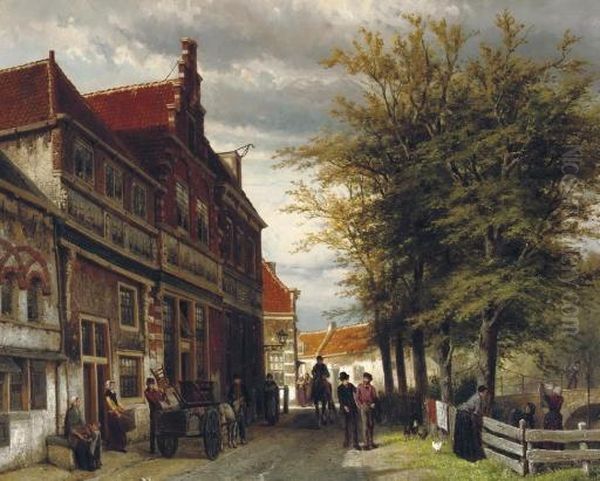 Huizen Van Bossu Te Hoorn: A Busy Day At The Slapershaven Oil Painting by Cornelis Springer