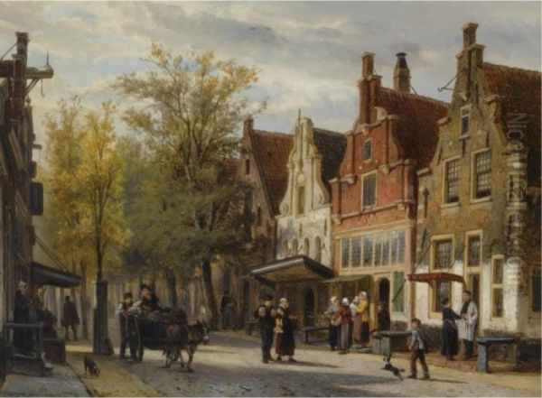 A View Of The Westerstraat, Enkhuizen Oil Painting by Cornelis Springer