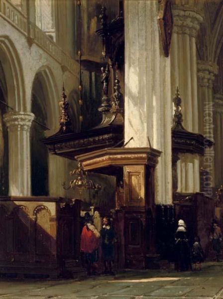 The Interior Of The Nieuwe Kerk, Amsterdam Oil Painting by Cornelis Springer