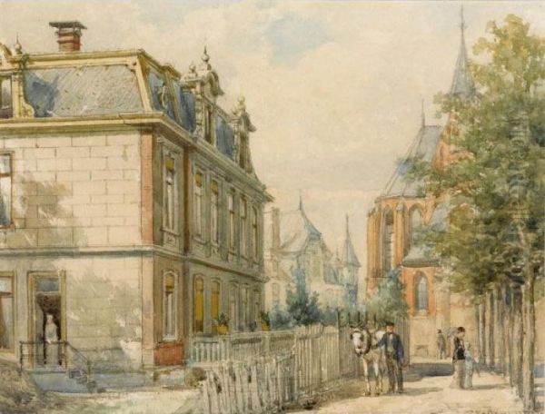 A View On The Oude Vondelstraat 35, Amsterdam Oil Painting by Cornelis Springer