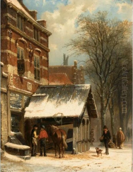 The Smithy Of Culemborg In Winter Time Oil Painting by Cornelis Springer