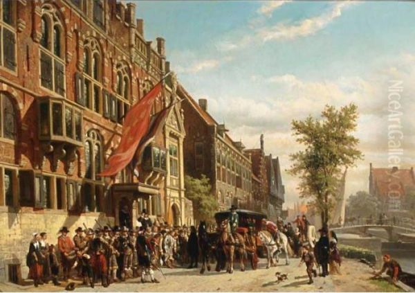 Visit Of Bayliff Dr. J. Ten Grootenhuys To The Guild Of Archers In Amsterdam Oil Painting by Cornelis Springer