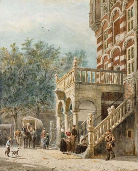 Figures On The Brink In Deventer Oil Painting by Cornelis Springer