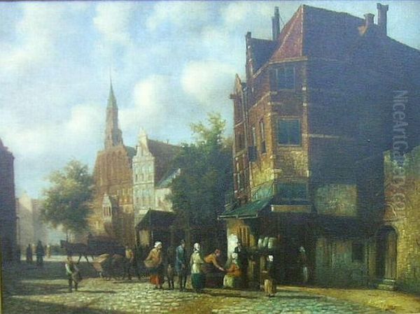 Dutch Street Scene Oil Painting by Cornelis Springer