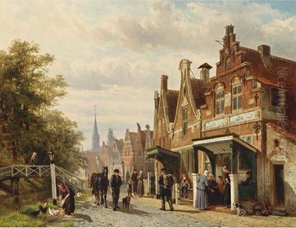 A View Of Makkum Oil Painting by Cornelis Springer