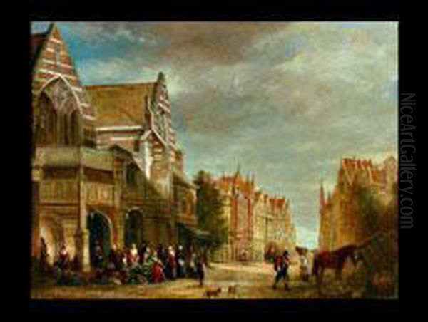 Hollandische Strassenszene Mit Markttreiben Oil Painting by Cornelis Springer