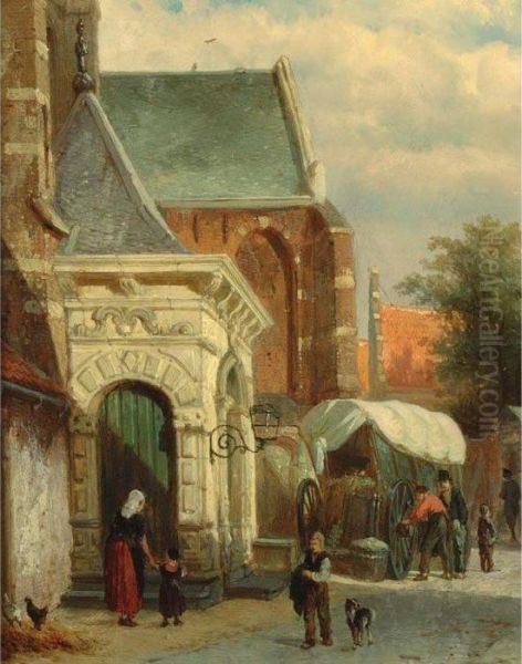 A View Of The South Entrance Of The St. Pancras Church, Enkhuizen Oil Painting by Cornelis Springer