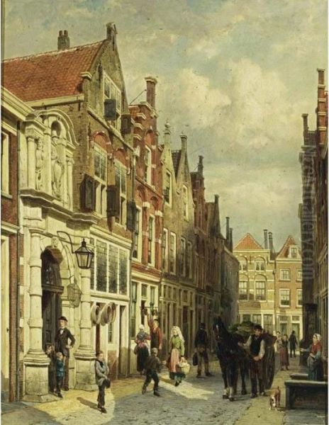 The Entrance Of The Community School In The Vriesestraat, Dordrecht Oil Painting by Cornelis Springer