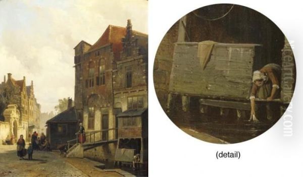 Daily Activities In A Dutch Town Oil Painting by Cornelis Springer