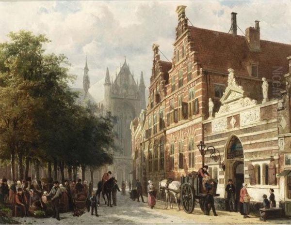 The Orphanage On The Hooglandse Kerkgracht, Leiden Oil Painting by Cornelis Springer