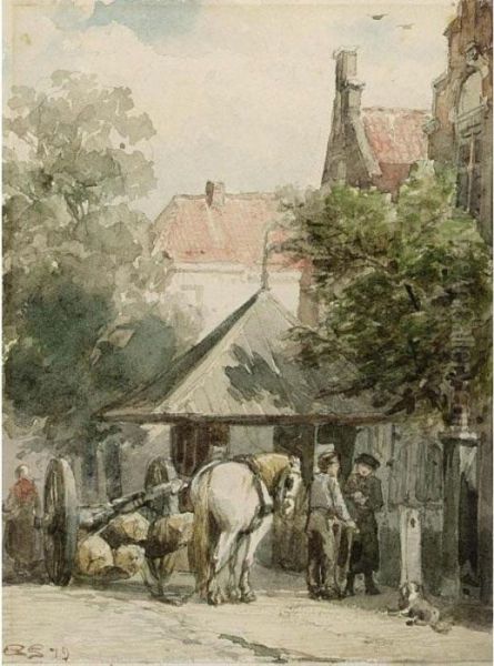 A Street Scene, Abcoude Oil Painting by Cornelis Springer