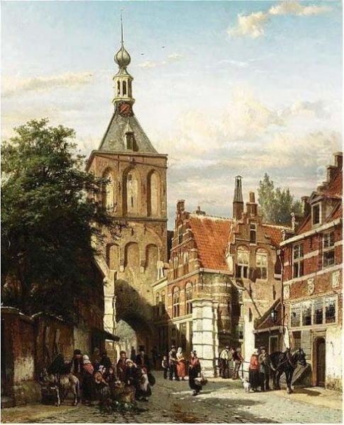 A View Of The Binnenpoort, Culemborg Oil Painting by Cornelis Springer