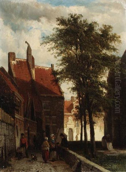 A Dutch Town In Summer; And Het Oude Gasthuis, Hasselt Inwinter Oil Painting by Cornelis Springer