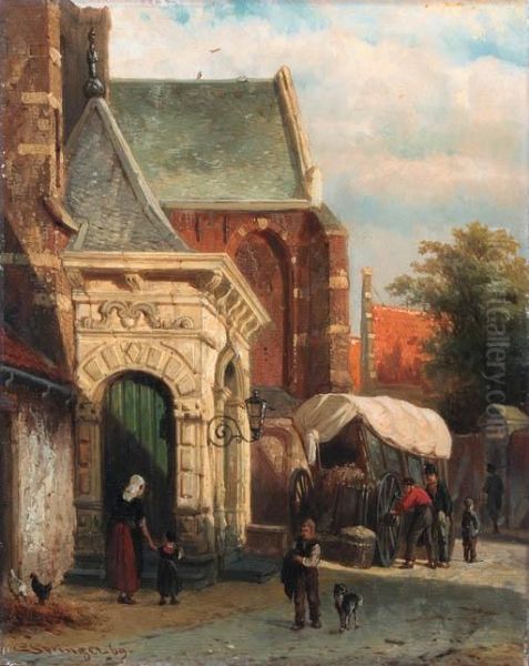 A View Of The South Entrance Of The St. Pancras Church,enkhuizen Oil Painting by Cornelis Springer