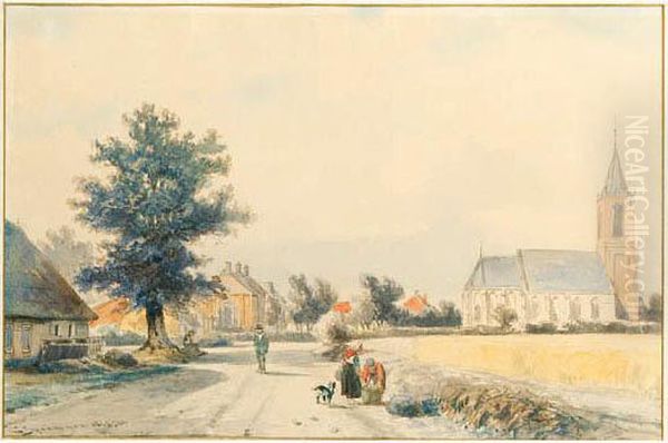 A Village View Oil Painting by Cornelis Springer