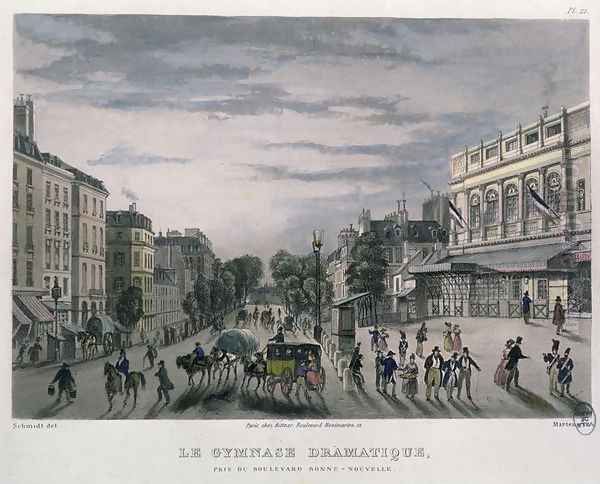 The Gymnase Dramatique theatre, Paris, 1832 Oil Painting by Bernhard Schmidt