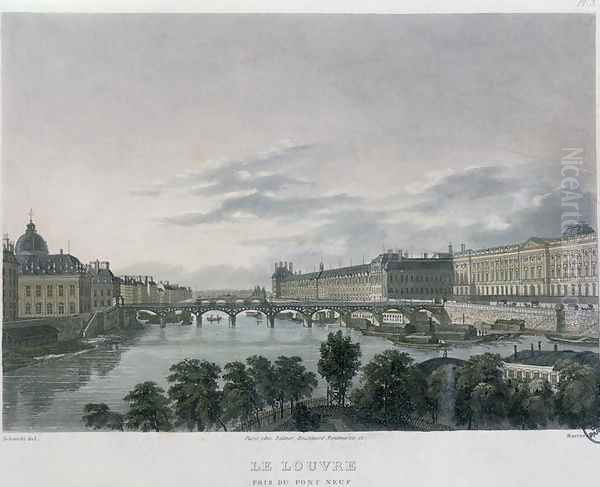 The Pont or Passerelle des Arts, Paris, 1832 Oil Painting by Bernhard Schmidt