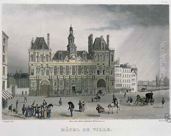 The Hotel de ville, Paris, 1832 Oil Painting by Bernhard Schmidt