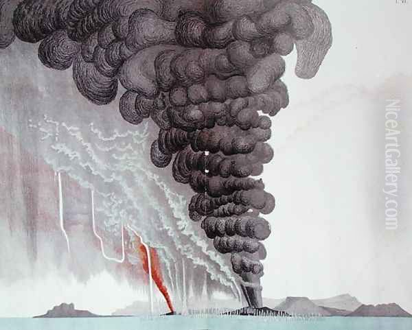 The eruption of the Santorini volcano, illustration from Etudes sur les Volcans by the artist, engraved by Druck and Arnold, 1881 Oil Painting by Schmidt, Julius or Jules