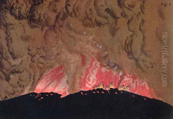 The Aphroessa and Georgios lava flows during an eruption of the Santorini volcano, illustration from Etudes sur les Volcans by the artist, engraved by Druck and Arnold, 1881 Oil Painting by Schmidt, Julius or Jules